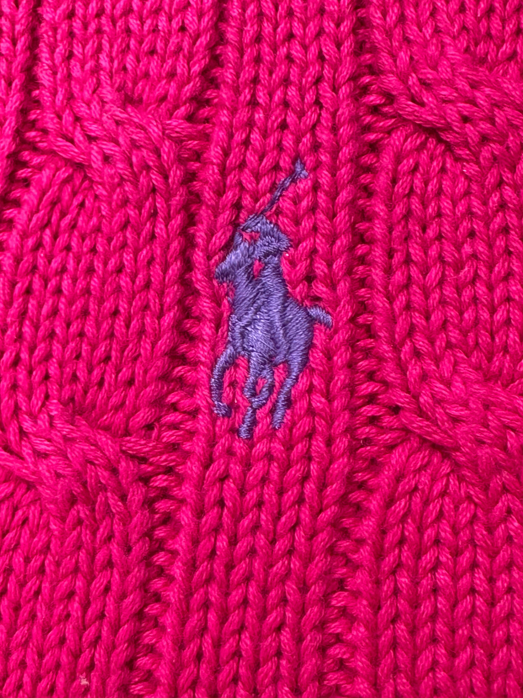Ralph Lauren Sport Women’s L Hot Pink Cable Knit V-Neck Cotton Sweater Pony Logo