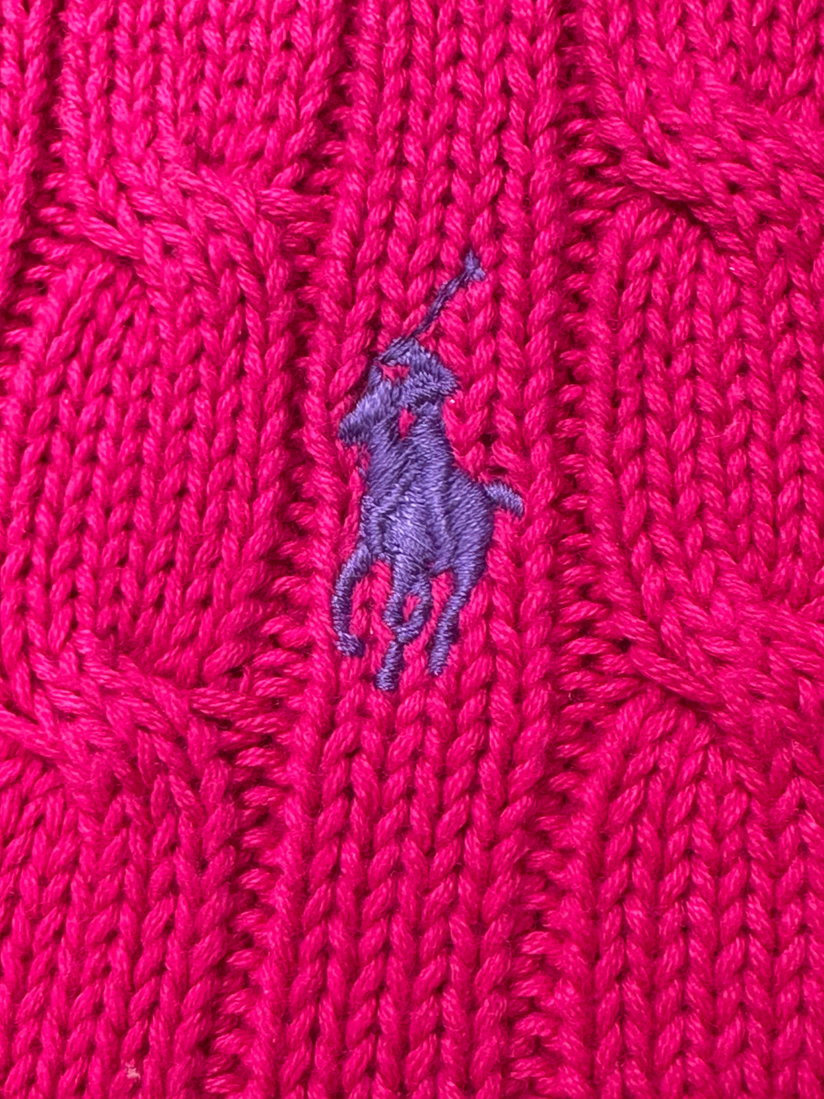 Ralph Lauren Sport Women’s L Hot Pink Cable Knit V-Neck Cotton Sweater Pony Logo