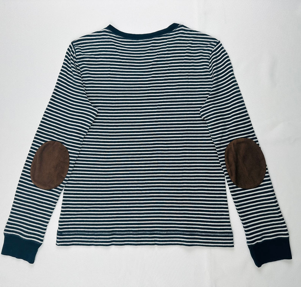 Lauren Ralph Lauren Women’s M Navy Stripe Top Suede Elbow Patch Shoulder Zip