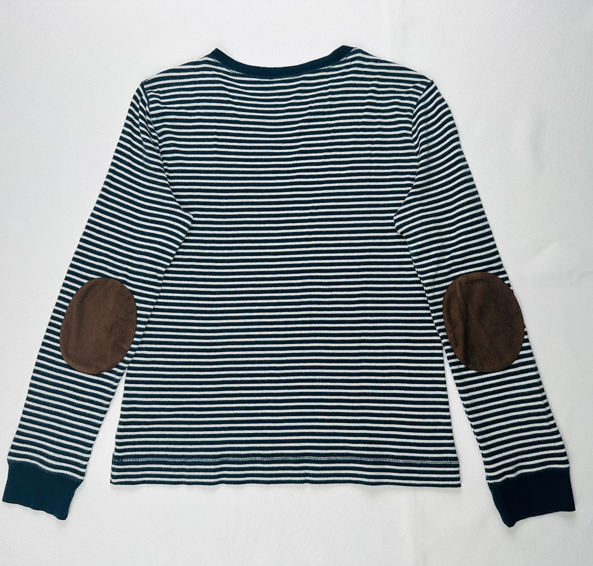 Lauren Ralph Lauren Women’s M Navy Stripe Top Suede Elbow Patch Shoulder Zip