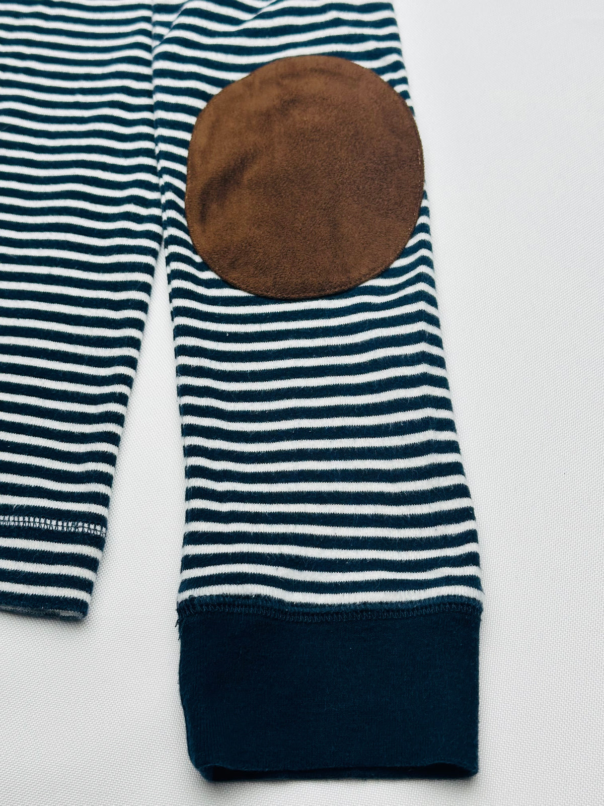 Lauren Ralph Lauren Women’s M Navy Stripe Top Suede Elbow Patch Shoulder Zip
