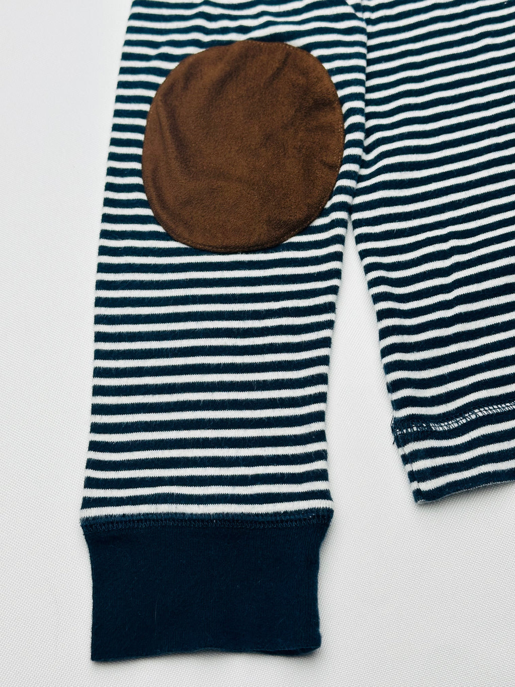 Lauren Ralph Lauren Women’s M Navy Stripe Top Suede Elbow Patch Shoulder Zip