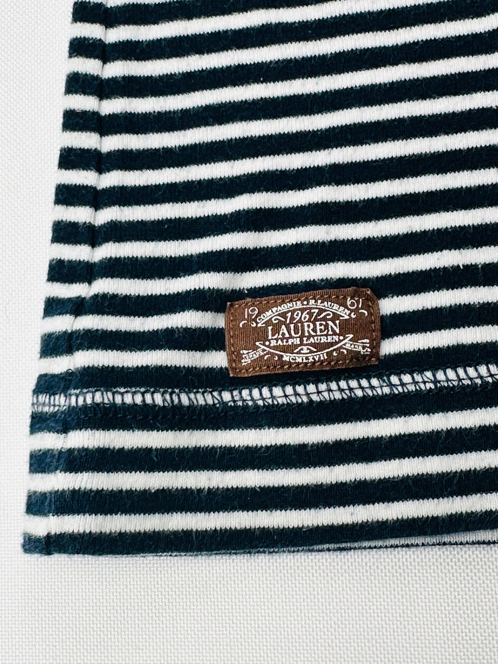 Lauren Ralph Lauren Women’s M Navy Stripe Top Suede Elbow Patch Shoulder Zip