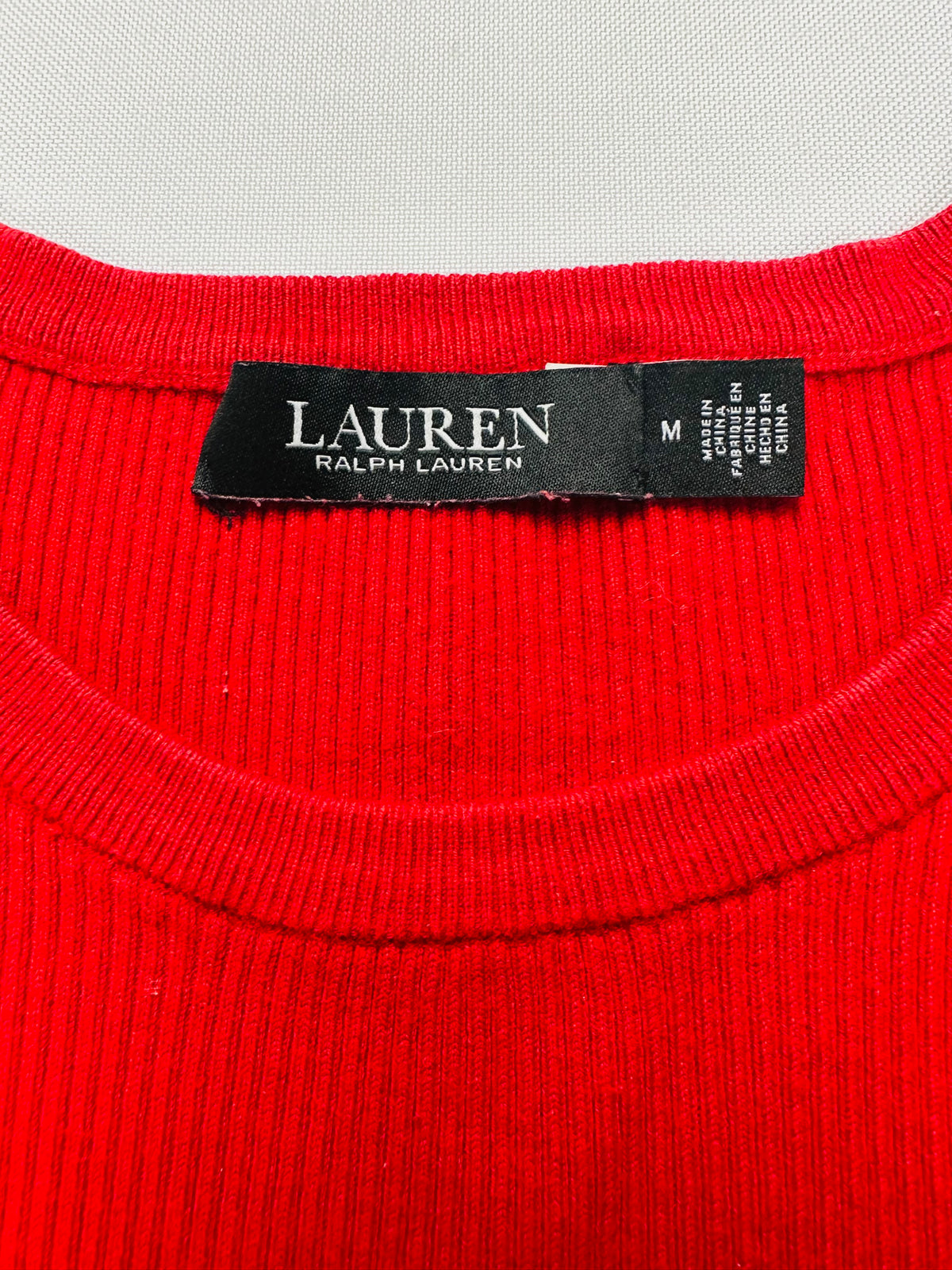 Lauren Ralph Lauren Women’s M Red Ribbed Puff Sleeve Sweater Gold Crest Buttons