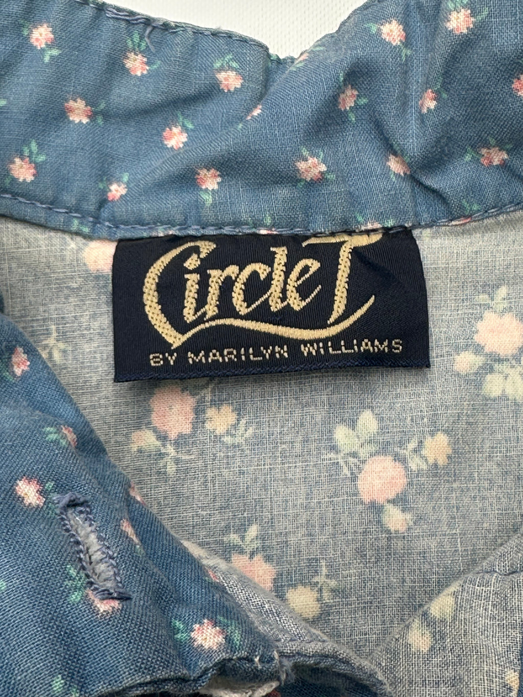 Vintage Circle T Marilyn Williams Prairie Blouse 15/16 1970s Western Ranch Shirt Lace Bib Puff Sleeve USA