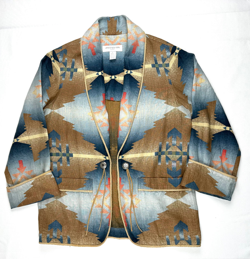 Vintage Jones New York Sport Southwestern Aztec Linen Blazer S Western Prairie Boho