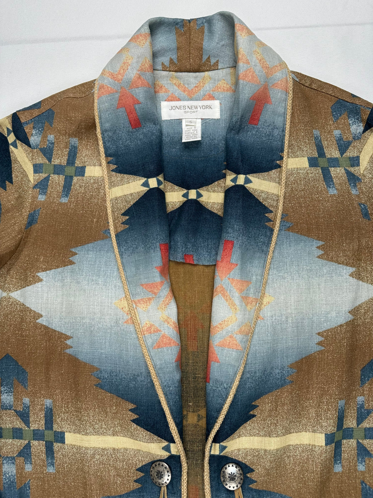 Vintage Jones New York Sport Southwestern Aztec Linen Blazer S Western Prairie Boho
