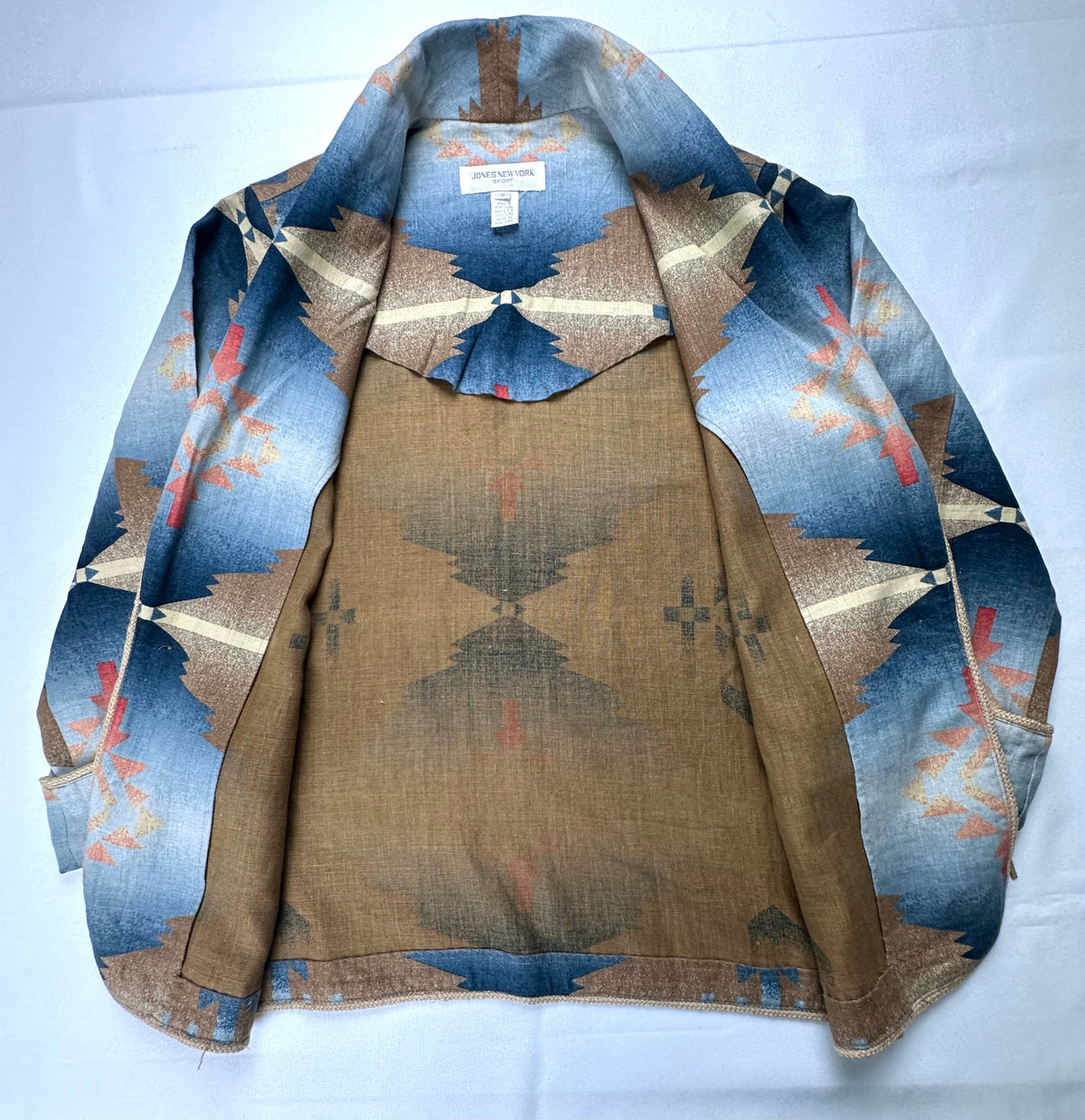Vintage Jones New York Sport Southwestern Aztec Linen Blazer S Western Prairie Boho