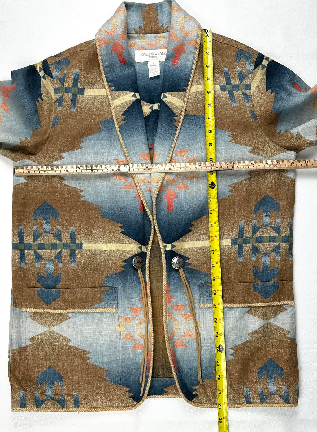 Vintage Jones New York Sport Southwestern Aztec Linen Blazer S Western Prairie Boho