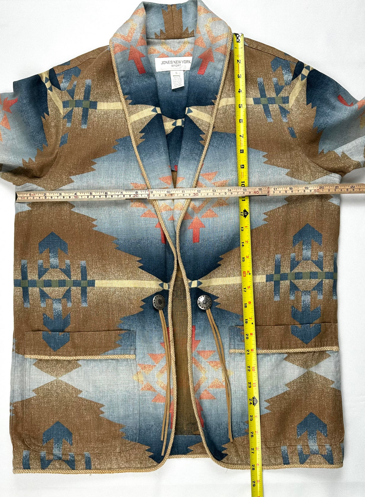 Vintage Jones New York Sport Southwestern Aztec Linen Blazer S Western Prairie Boho