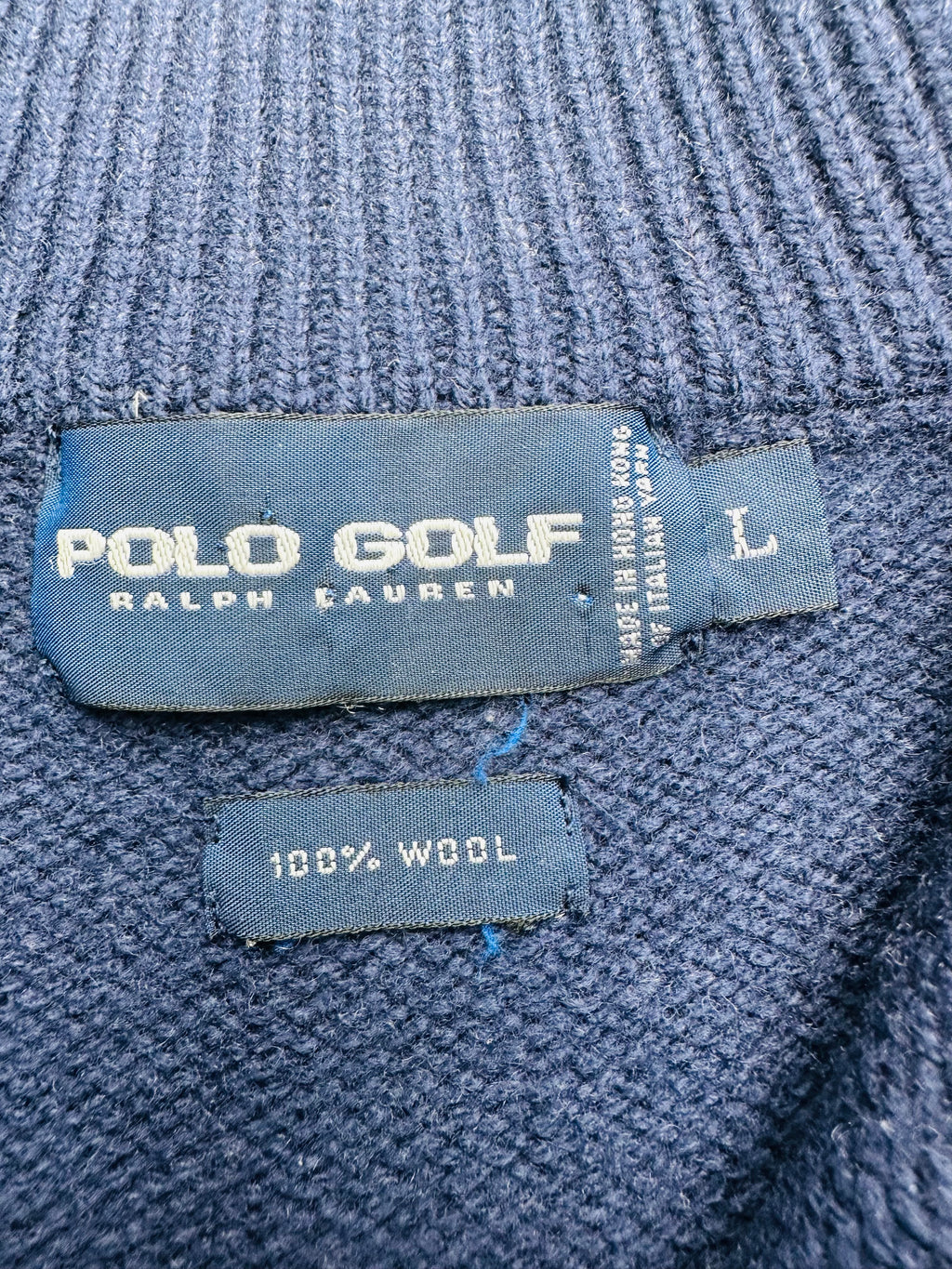 Vintage Polo Golf Ralph Lauren Men’s L Navy 100% Wool Quarter Zip Italian Yarn