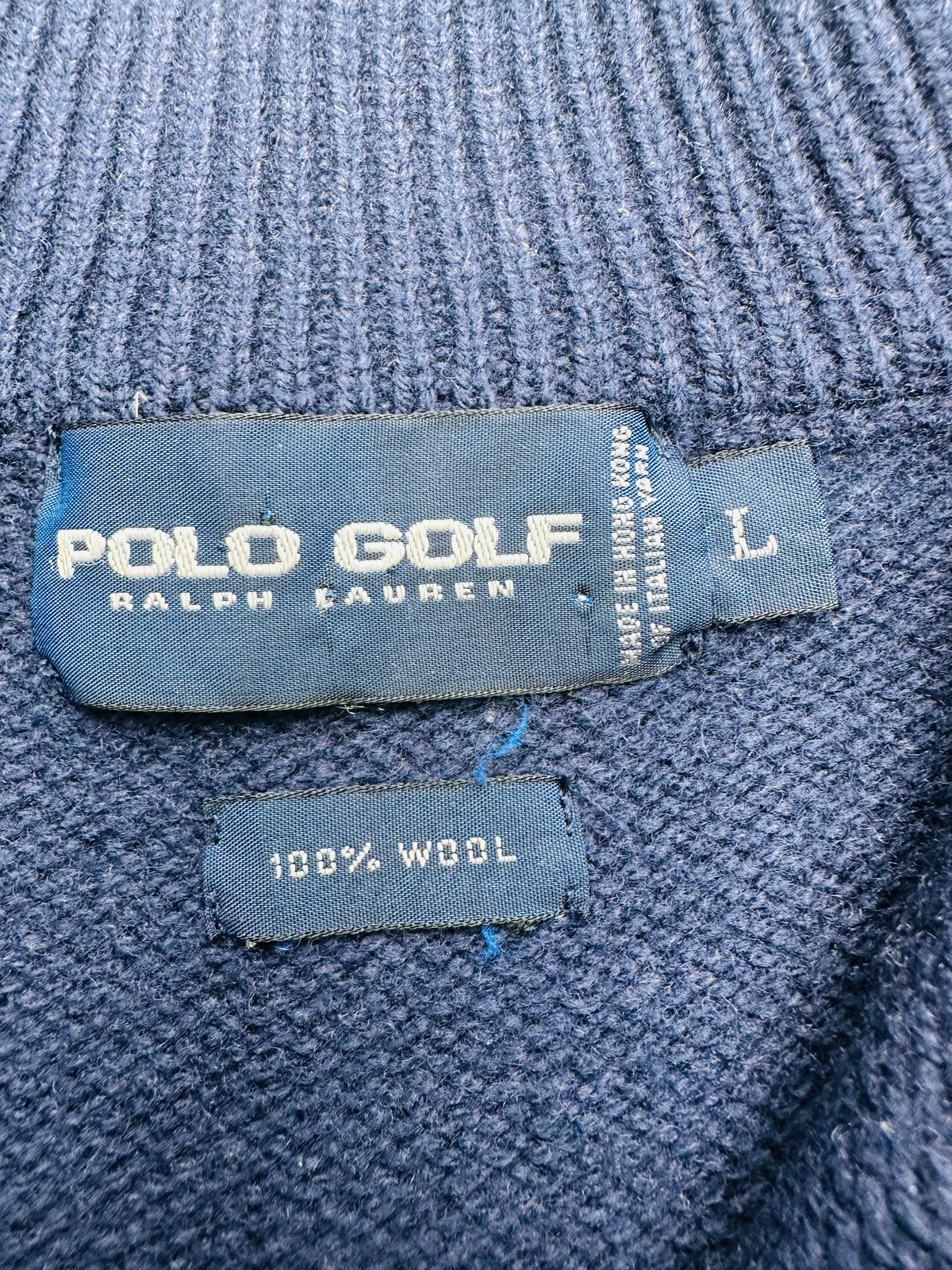 Vintage Polo Golf Ralph Lauren Men’s L Navy 100% Wool Quarter Zip Italian Yarn