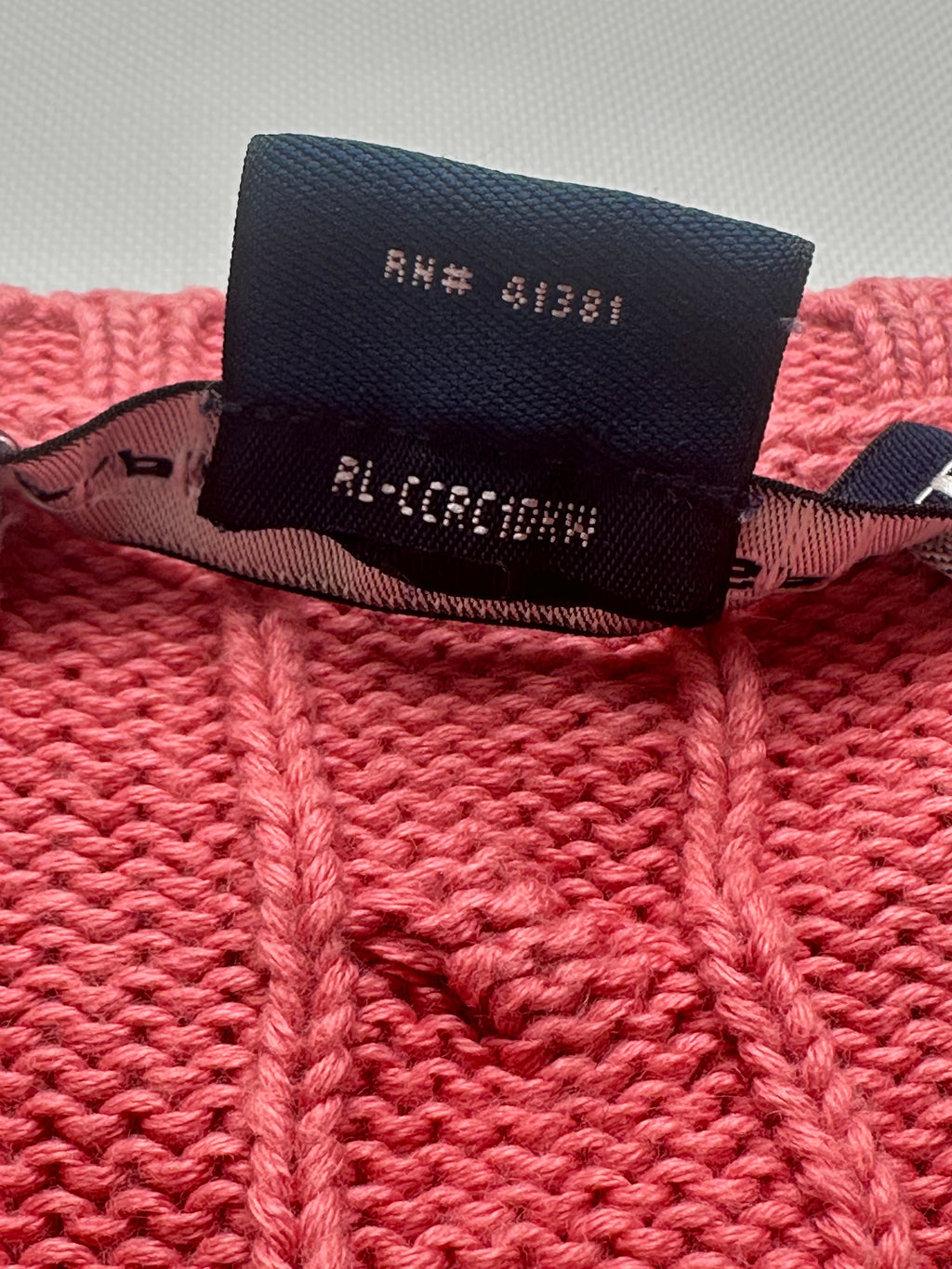 Vintage Ralph Lauren Sport Women’s XL Rose Pink Cable Knit V-Neck Cotton Sweater Pony