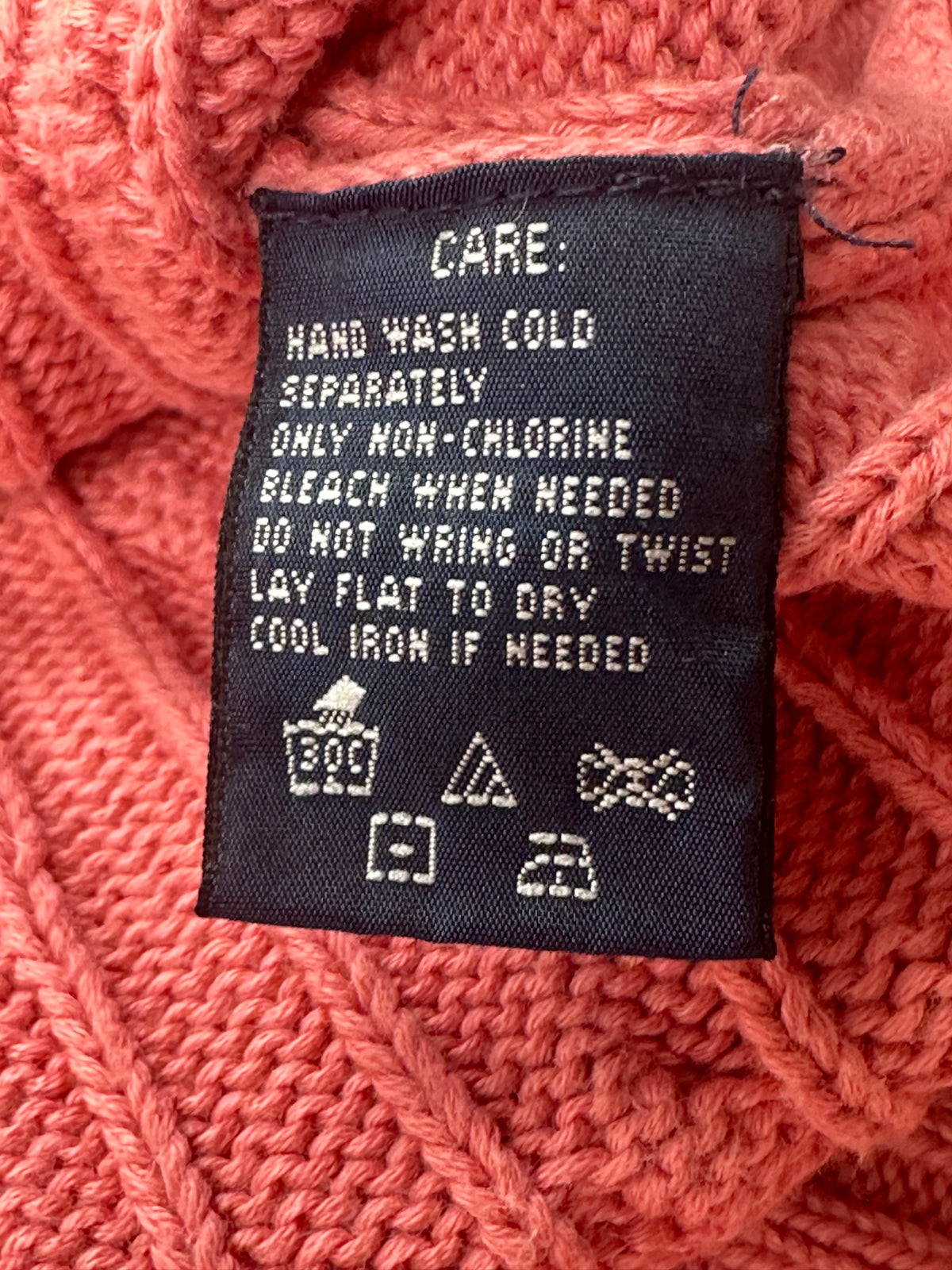Vintage Ralph Lauren Sport Women’s XL Rose Pink Cable Knit V-Neck Cotton Sweater Pony