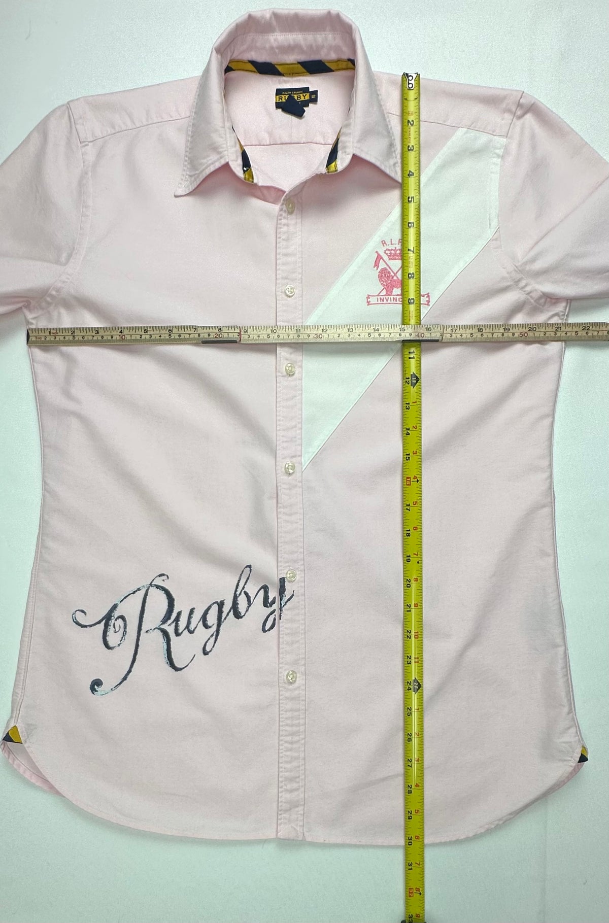 Ralph Lauren Rugby Women’s Size 12 Pink Invincible Crest Embroidered Shirt Rare