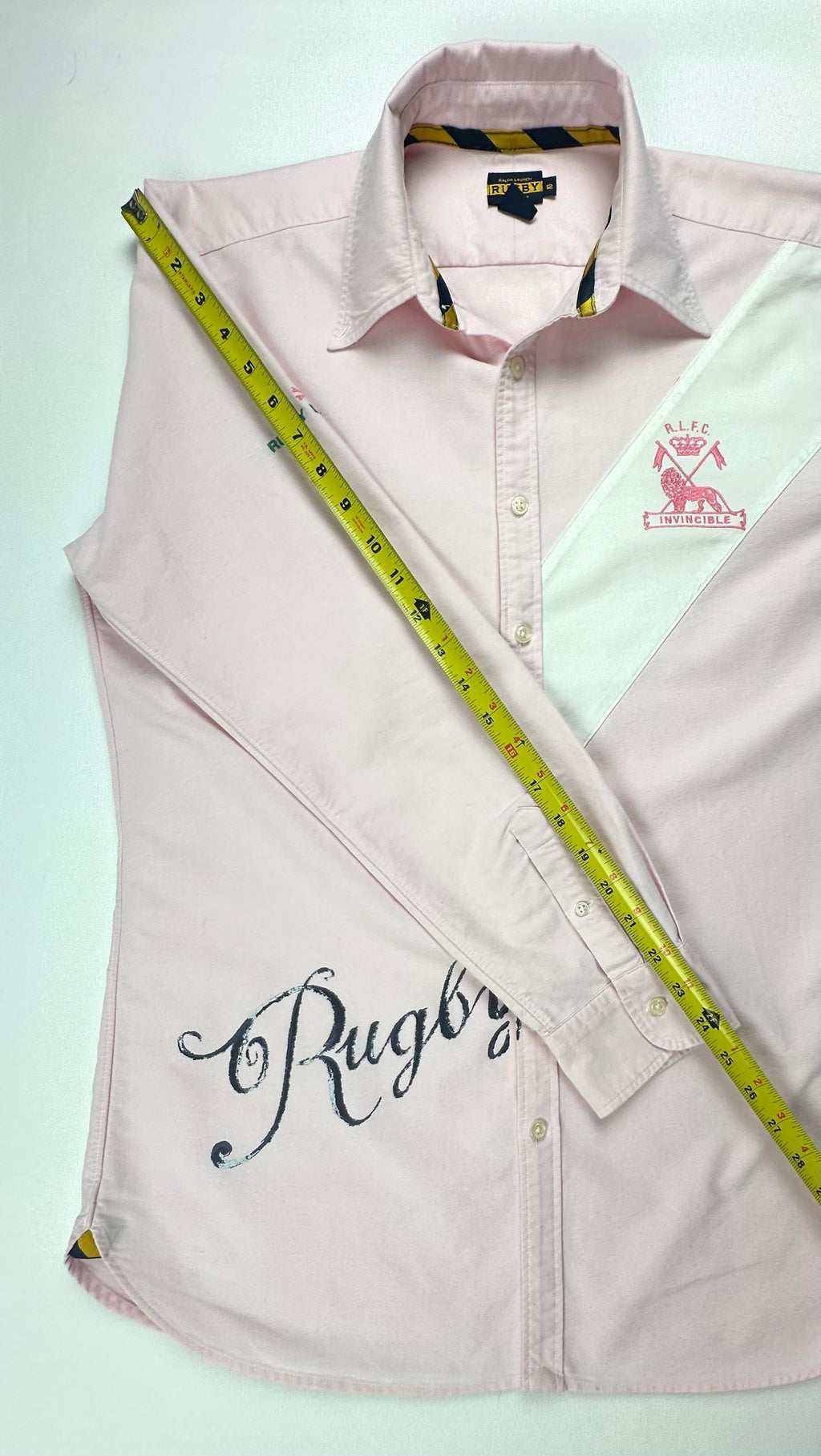 Ralph Lauren Rugby Women’s Size 12 Pink Invincible Crest Embroidered Shirt Rare