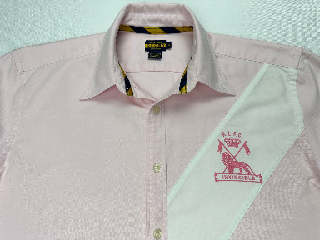 Ralph Lauren Rugby Women’s Size 12 Pink Invincible Crest Embroidered Shirt Rare