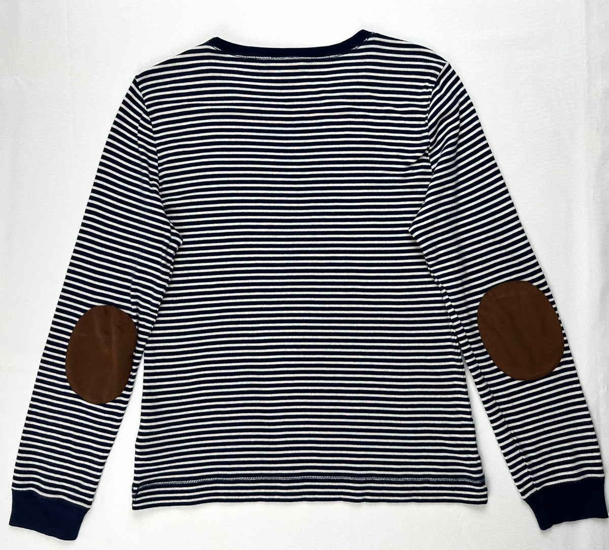 Lauren Ralph Lauren Women’s L Navy Stripe Top Suede Elbow Patch Shoulder Zip