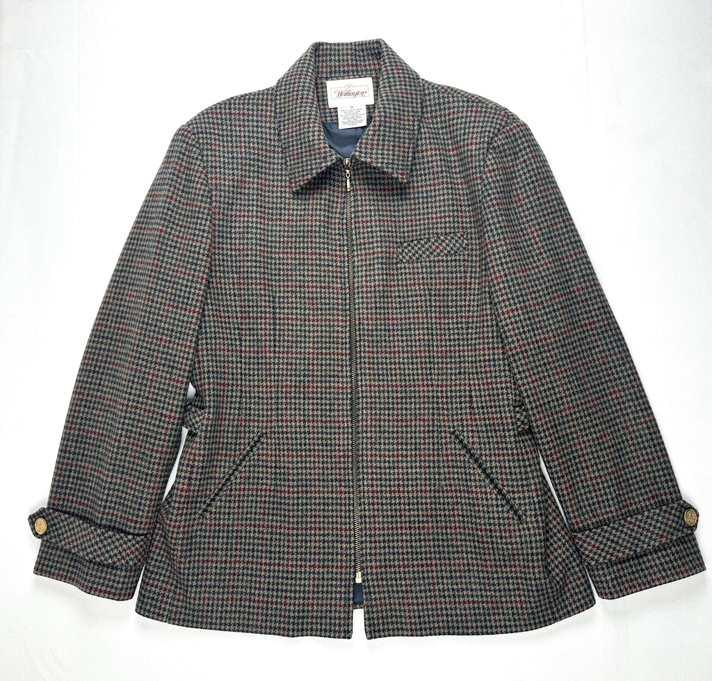 Vintage Worthington Wool Houndstooth Plaid Jacket Women’s 14 Equestrian Crest