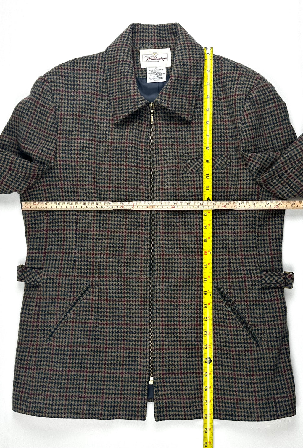 Vintage Worthington Wool Houndstooth Plaid Jacket Women’s 14 Equestrian Crest