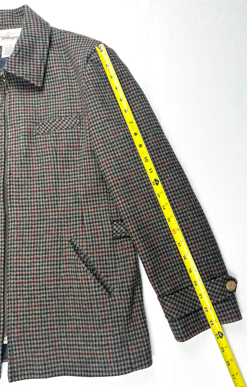 Vintage Worthington Wool Houndstooth Plaid Jacket Women’s 14 Equestrian Crest