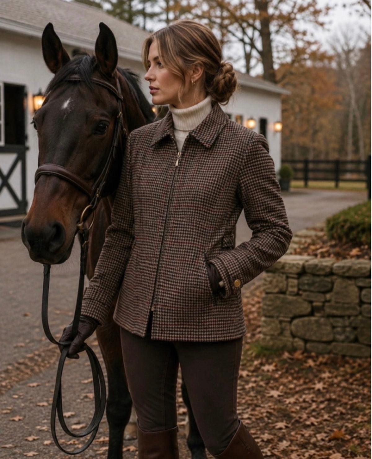 Vintage Worthington Wool Houndstooth Plaid Jacket Women’s 14 Equestrian Crest