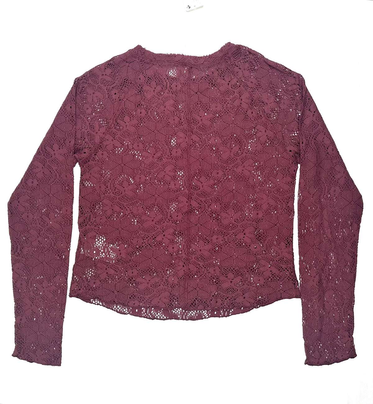 Free People In The Meadow Lace Top Large Port Royale Purple Long Sleeve NWT