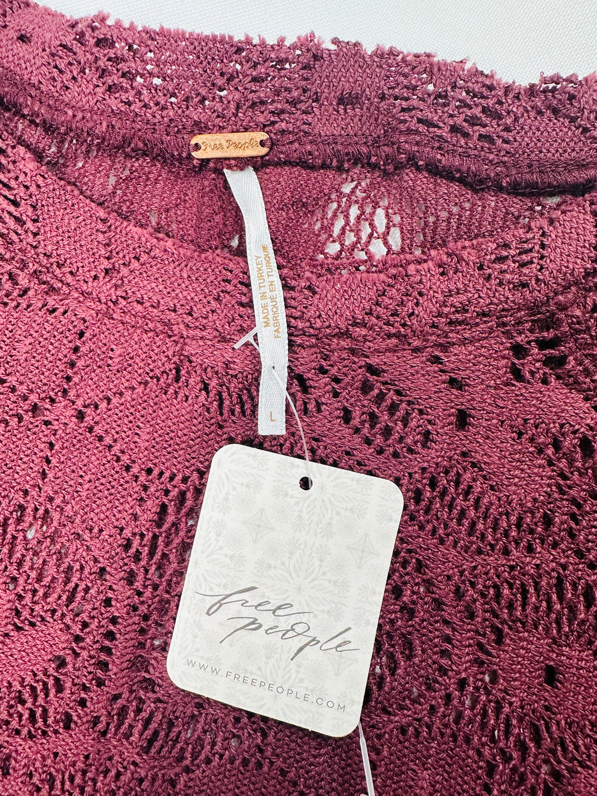 Free People In The Meadow Lace Top Large Port Royale Purple Long Sleeve NWT