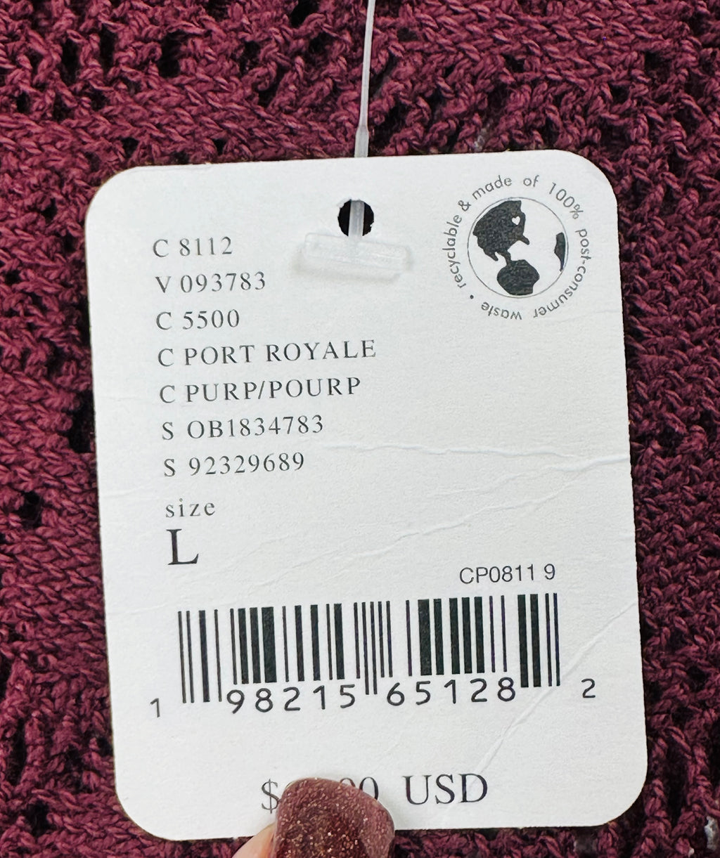 Free People In The Meadow Lace Top Large Port Royale Purple Long Sleeve NWT