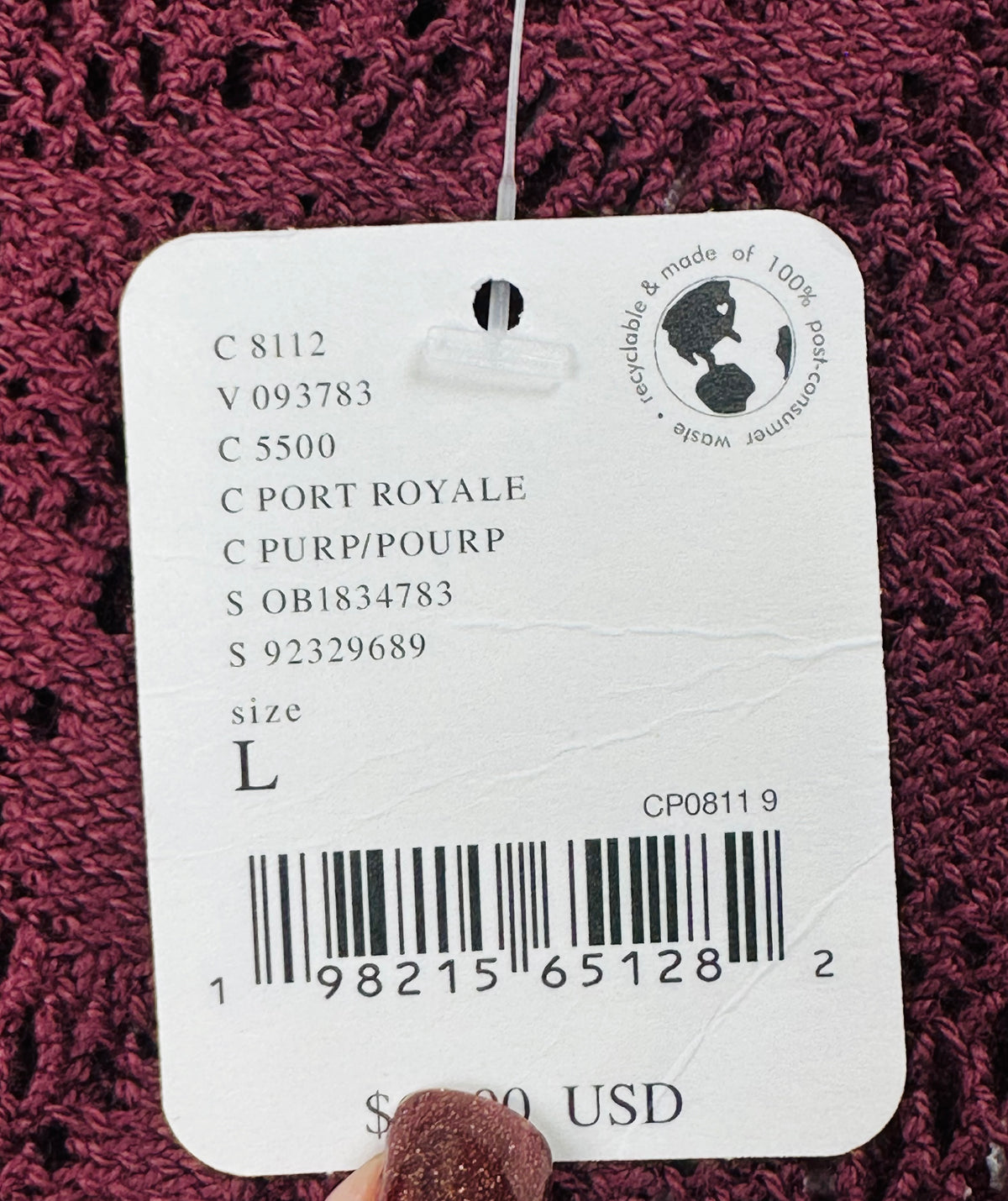 Free People In The Meadow Lace Top Large Port Royale Purple Long Sleeve NWT