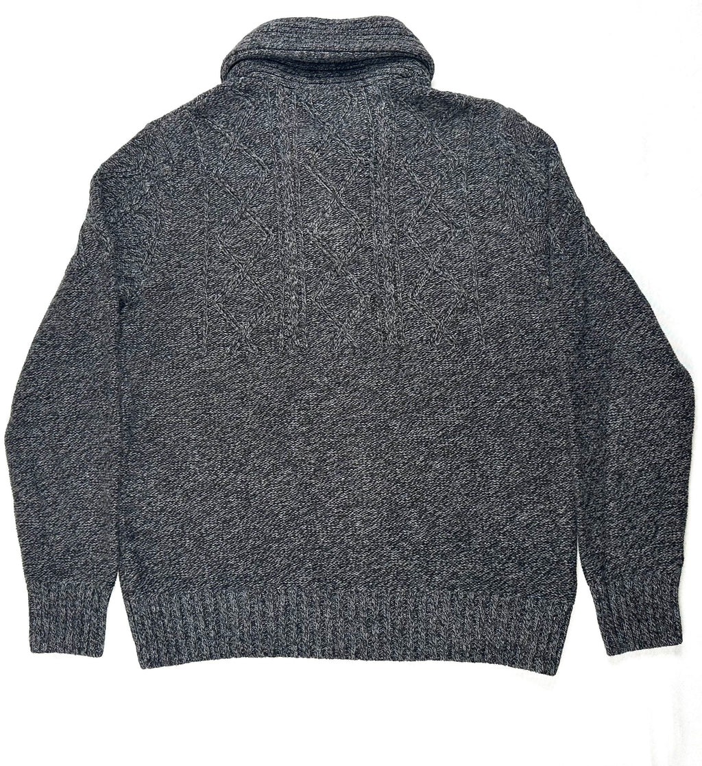 American Eagle Men’s Large Gray Marled Cable Knit Shawl Collar Sweater NWT