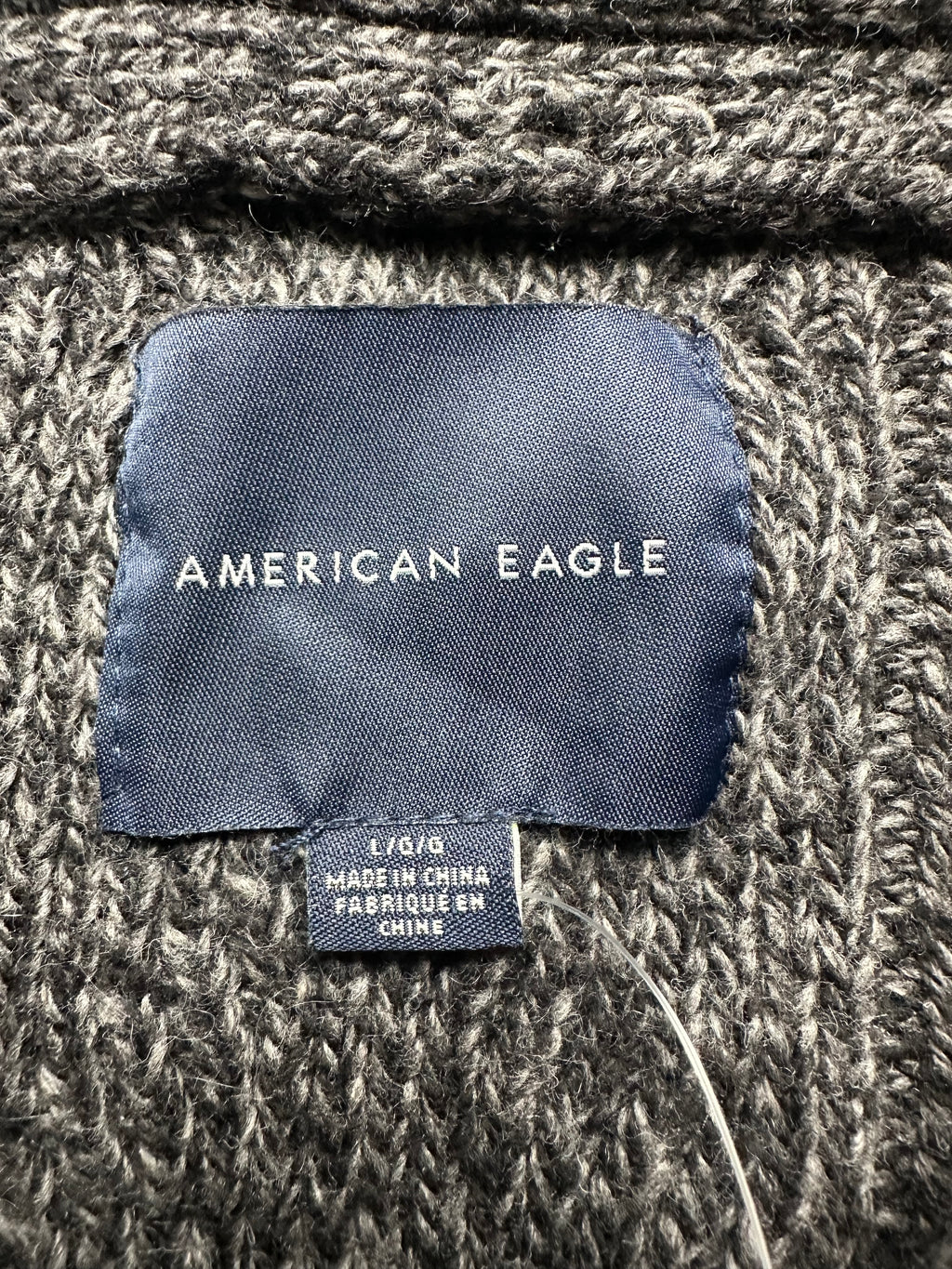 American Eagle Men’s Large Gray Marled Cable Knit Shawl Collar Sweater NWT
