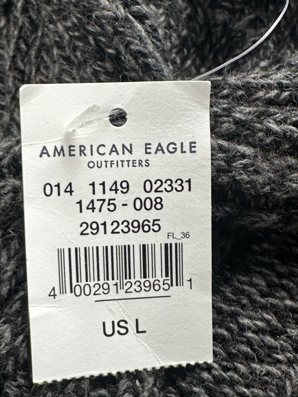 American Eagle Men’s Large Gray Marled Cable Knit Shawl Collar Sweater NWT