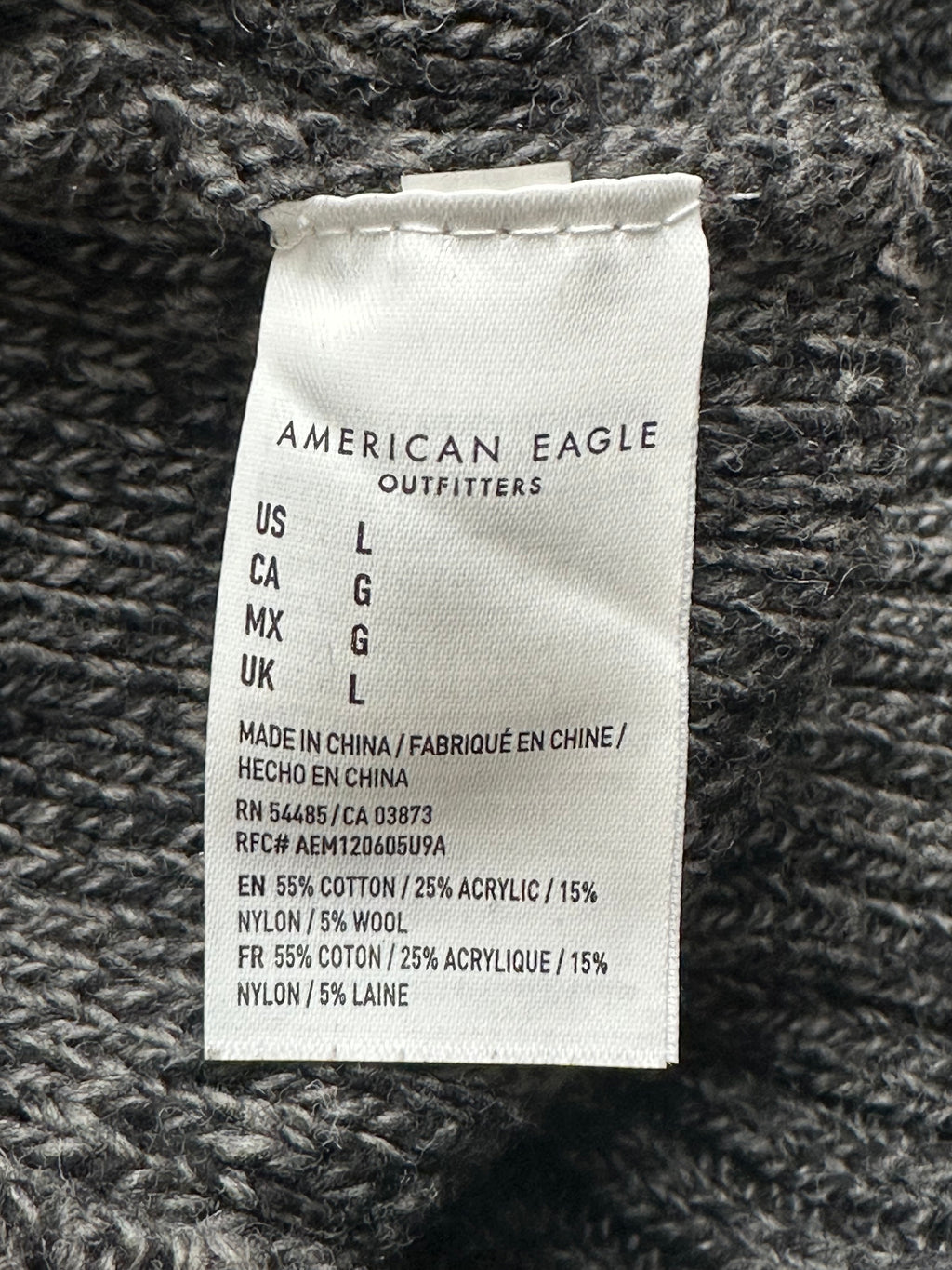 American Eagle Men’s Large Gray Marled Cable Knit Shawl Collar Sweater NWT