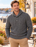 American Eagle Men’s Large Gray Marled Cable Knit Shawl Collar Sweater NWT