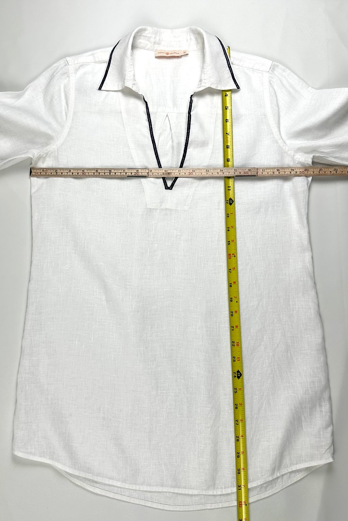 Tory Burch Women’s M White Linen Bee Embroidered Cuff Tunic Beach Cover Up