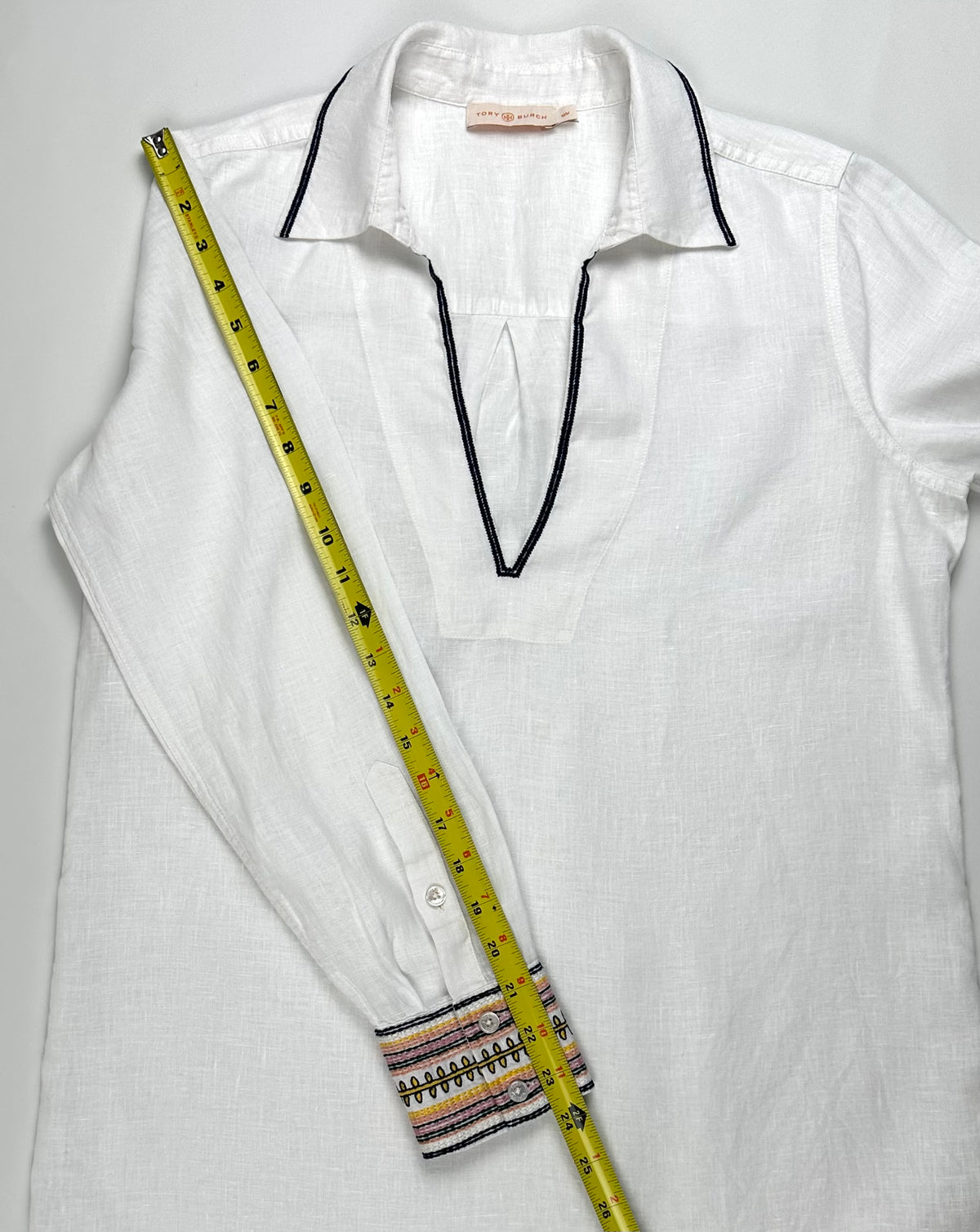 Tory Burch Women’s M White Linen Bee Embroidered Cuff Tunic Beach Cover Up