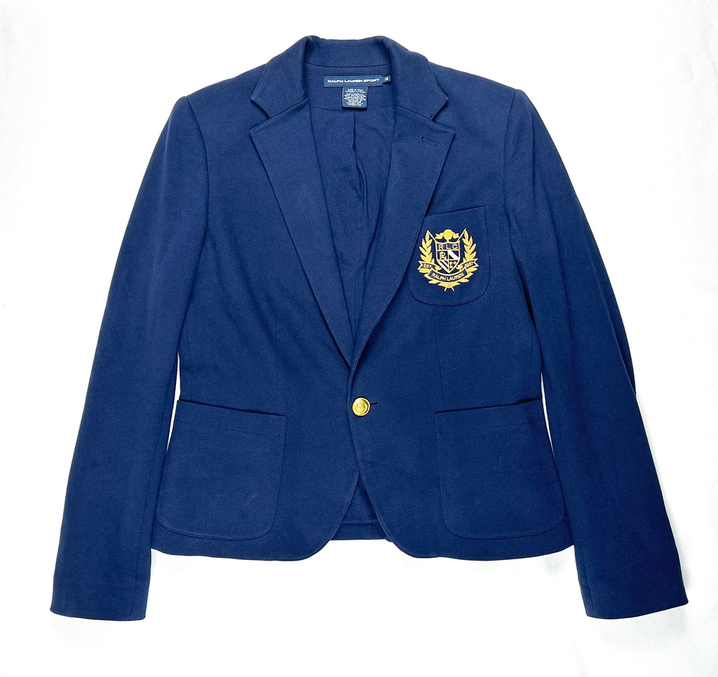 Ralph Lauren Sport Navy Crest Blazer Women’s 14 Gold Buttons Cotton Preppy