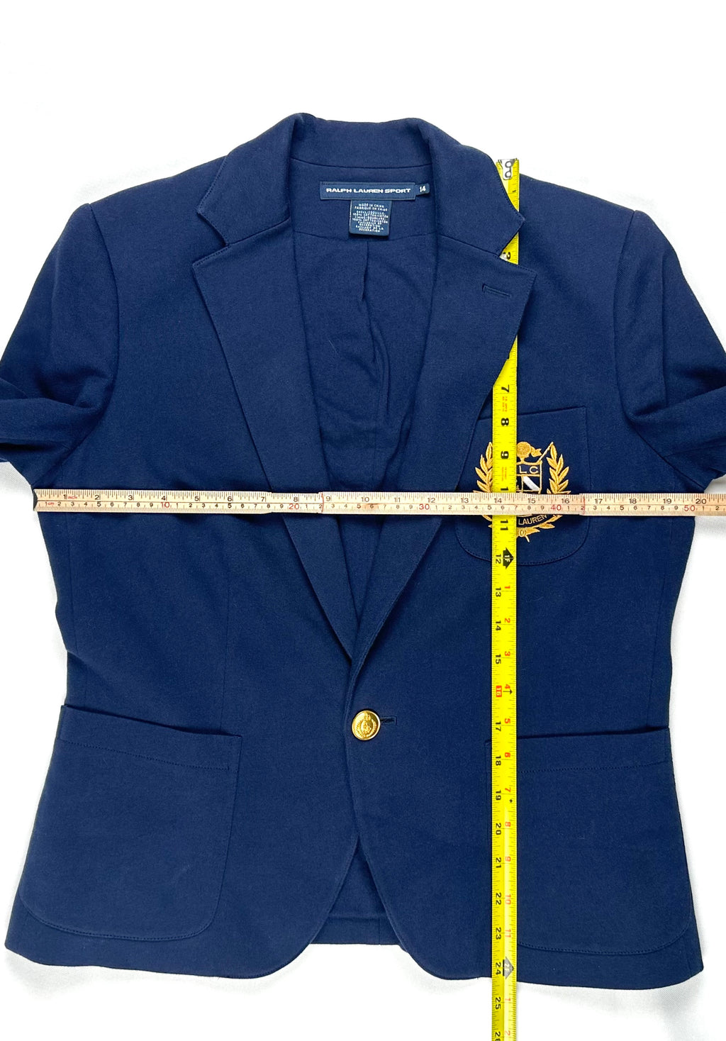 Ralph Lauren Sport Navy Crest Blazer Women’s 14 Gold Buttons Cotton Preppy