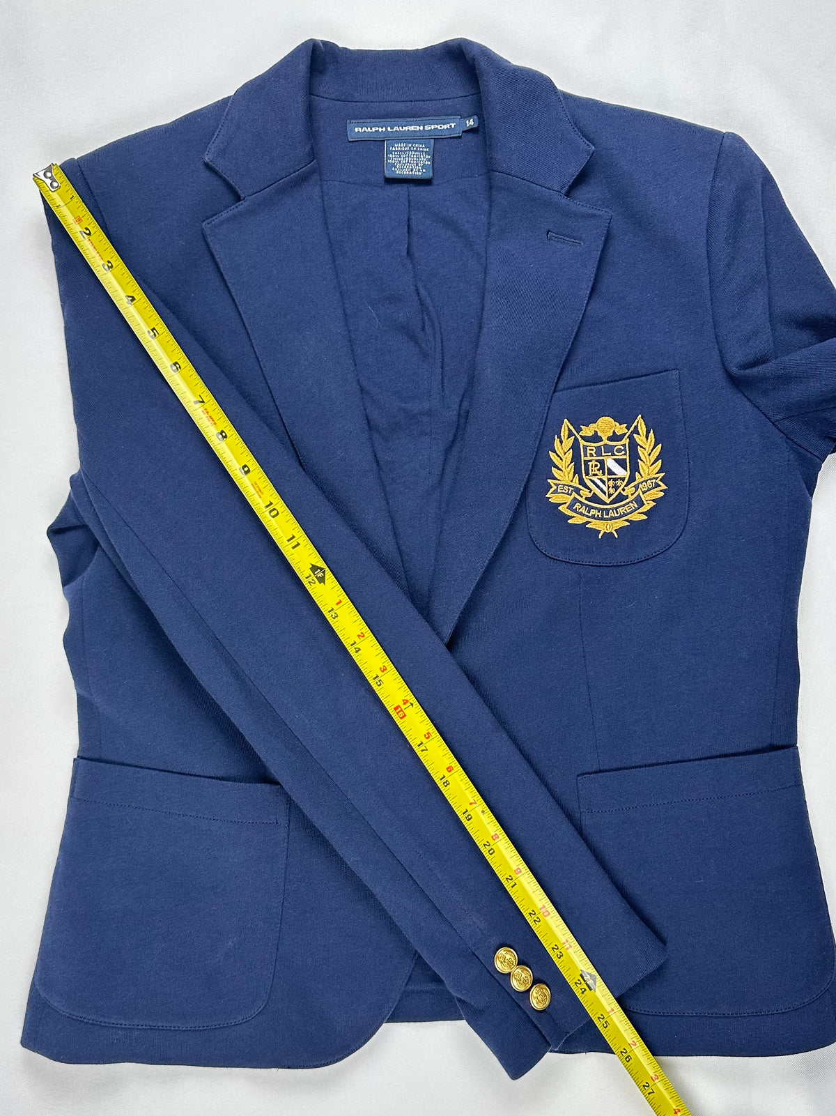 Ralph Lauren Sport Navy Crest Blazer Women’s 14 Gold Buttons Cotton Preppy