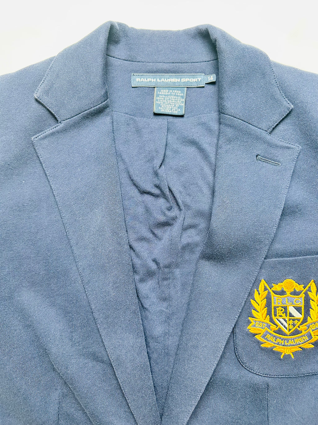 Ralph Lauren Sport Navy Crest Blazer Women’s 14 Gold Buttons Cotton Preppy